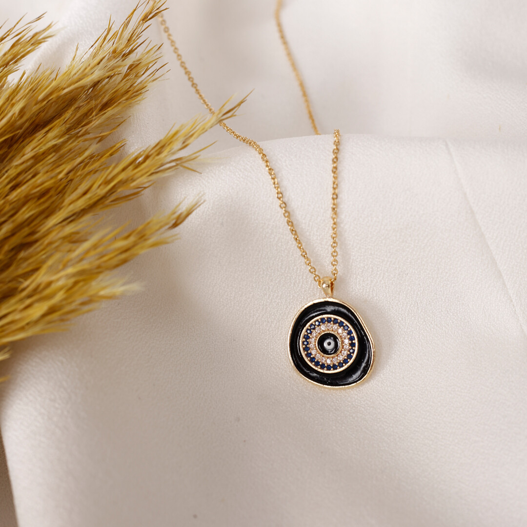 PERGEN 14K Gold-Plated Black, Authentic Evil Eye Necklace Summer Minimalist Gift