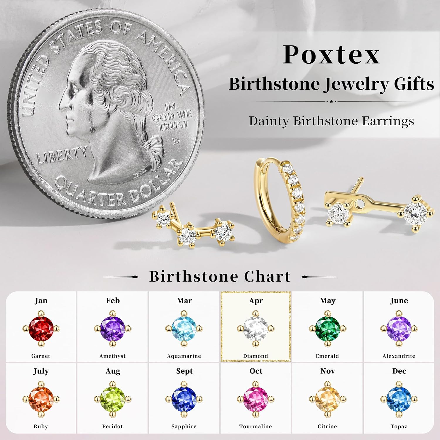 3 Pairs Dainty Small Earrings Set for Women Trendy, Birthstone Stud Huggie Hoop