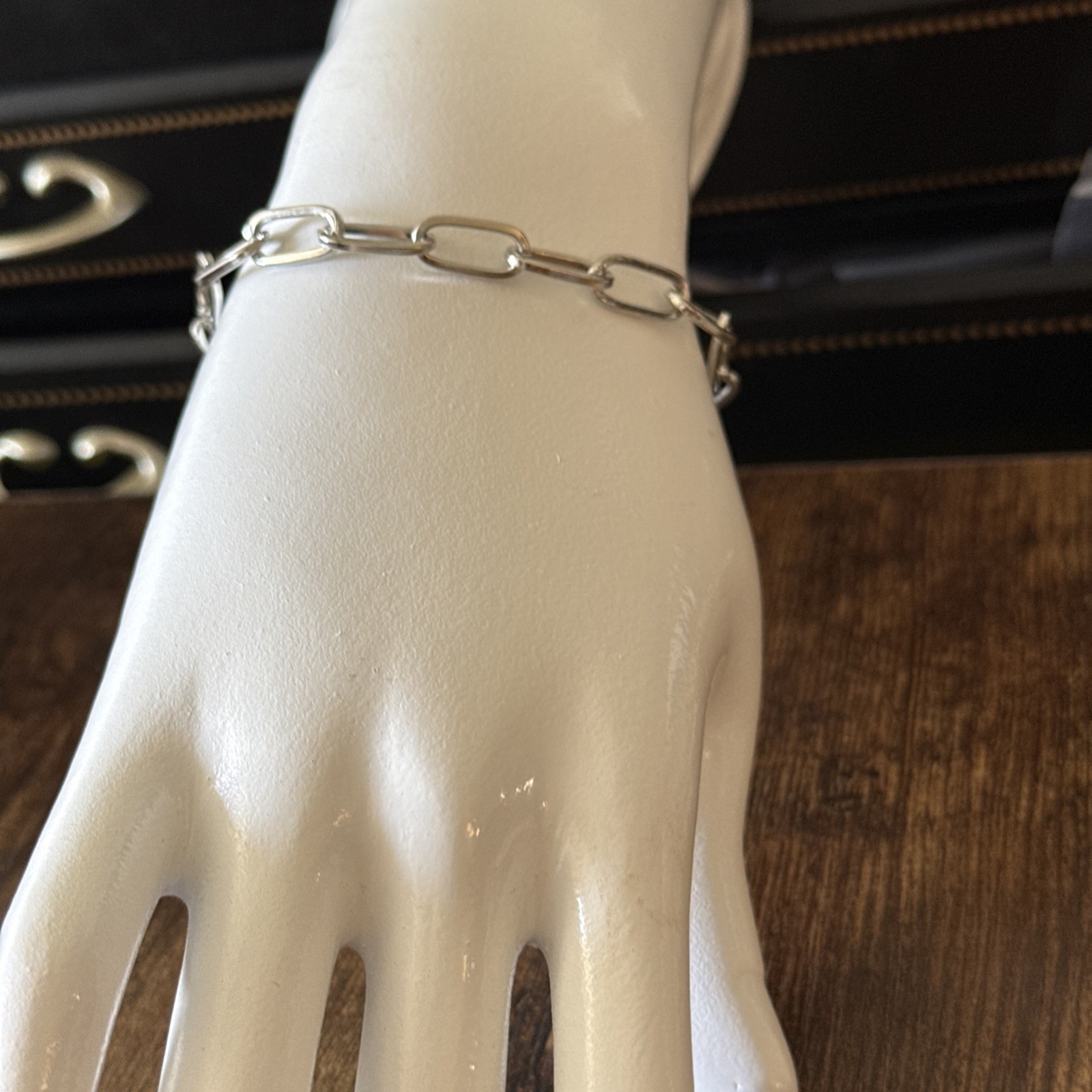 Paper Clip Bracelet 6” Long+ 2” Extension 0.25” Wide Silver Tone Lobster Closure