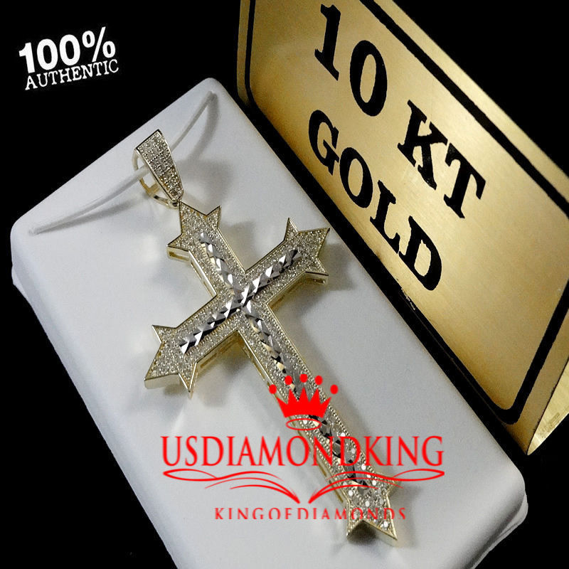 Men’s New Big 2.85″ 10kt Yellow Gold Cross Charm Pendant 8.2 Grams Diamond Cut