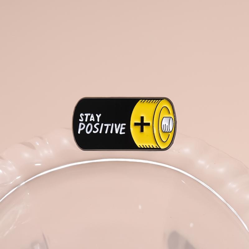Stay Positive Battery Enamel Pin Funny Cartoon Brooch Lapel Badge Gift!