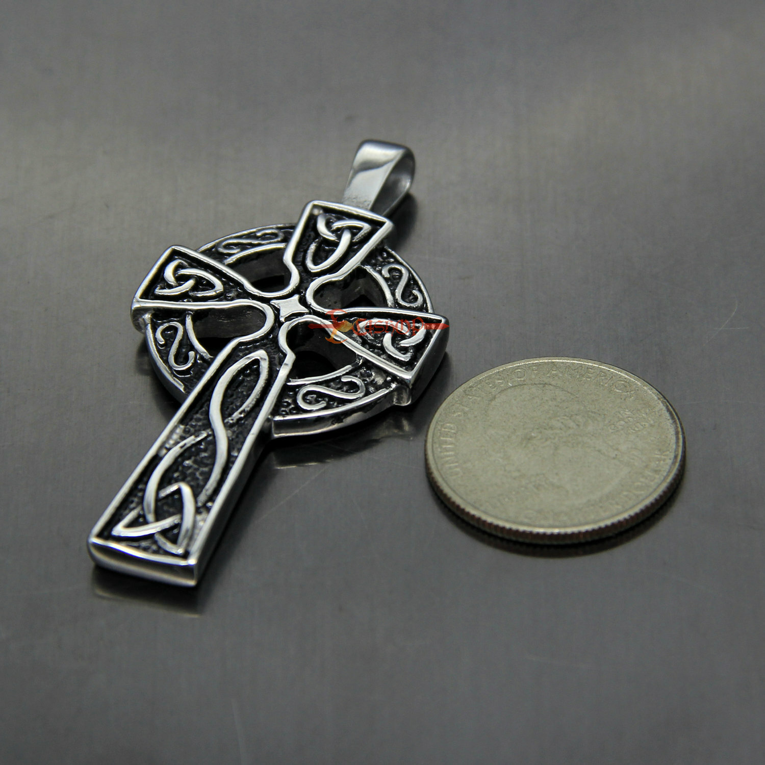 Mens Celtic Cross Pendant Chain Necklace Stainless Steel Irish Knot Silver/Black