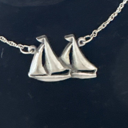 Silver Necklace Duo Sailing Ship Pendant 18″ Nautical