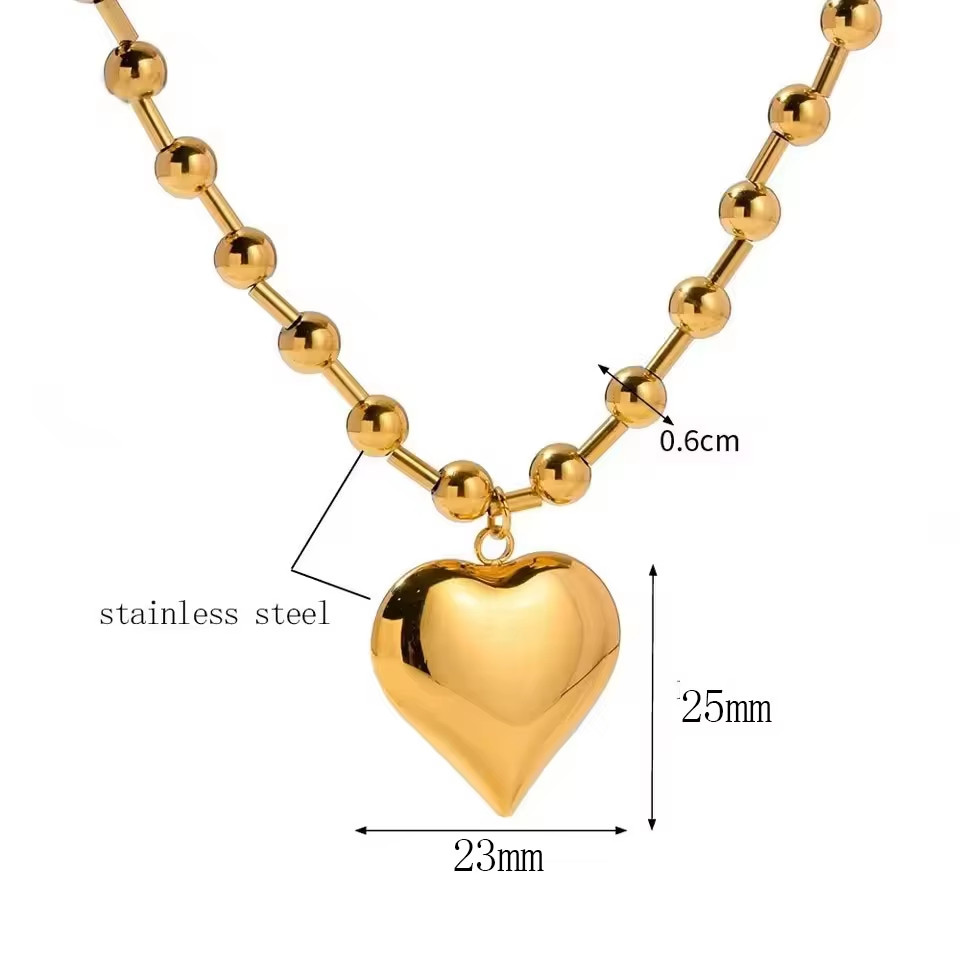Stainless Steel Heart Necklaces for Women 6Mm Gold/Silver Color Metal Ball Bead