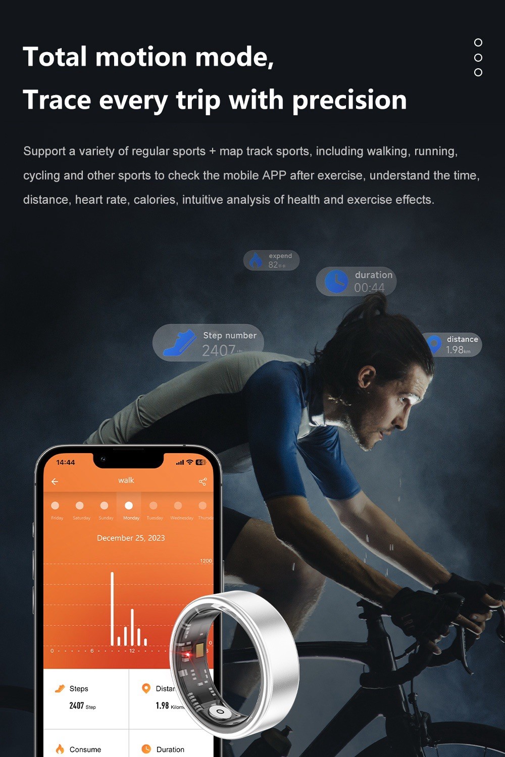 Smart Ring IP68 Waterproof Blood Oxygen Heart Rate Sleep Monitor Fitness Tracker