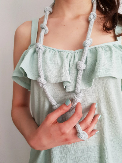 Women’s Dusty Blue Textile Hand-Knitted Knotted Necklace & Ring Set