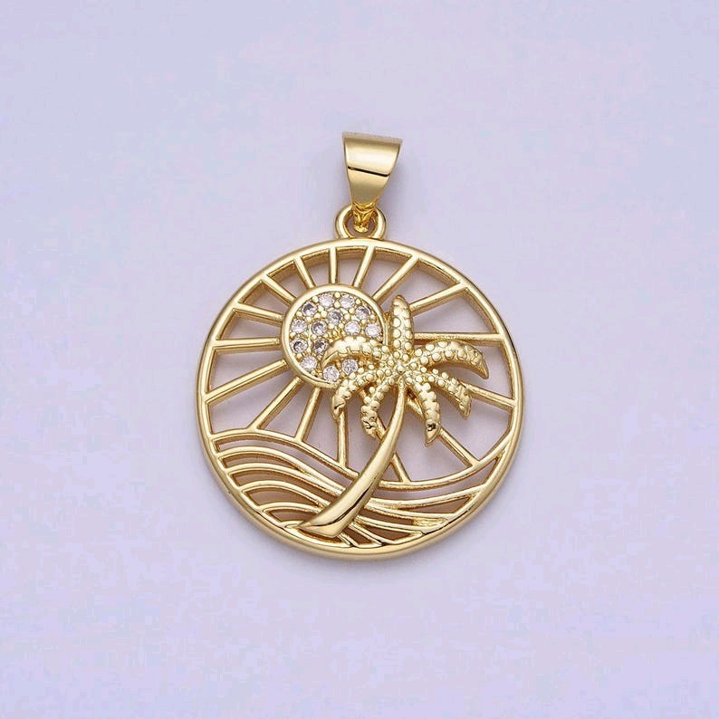 Gold Palm Tree Sunrise Charm Tropical California Dream Beach & Hawaii Vacation P