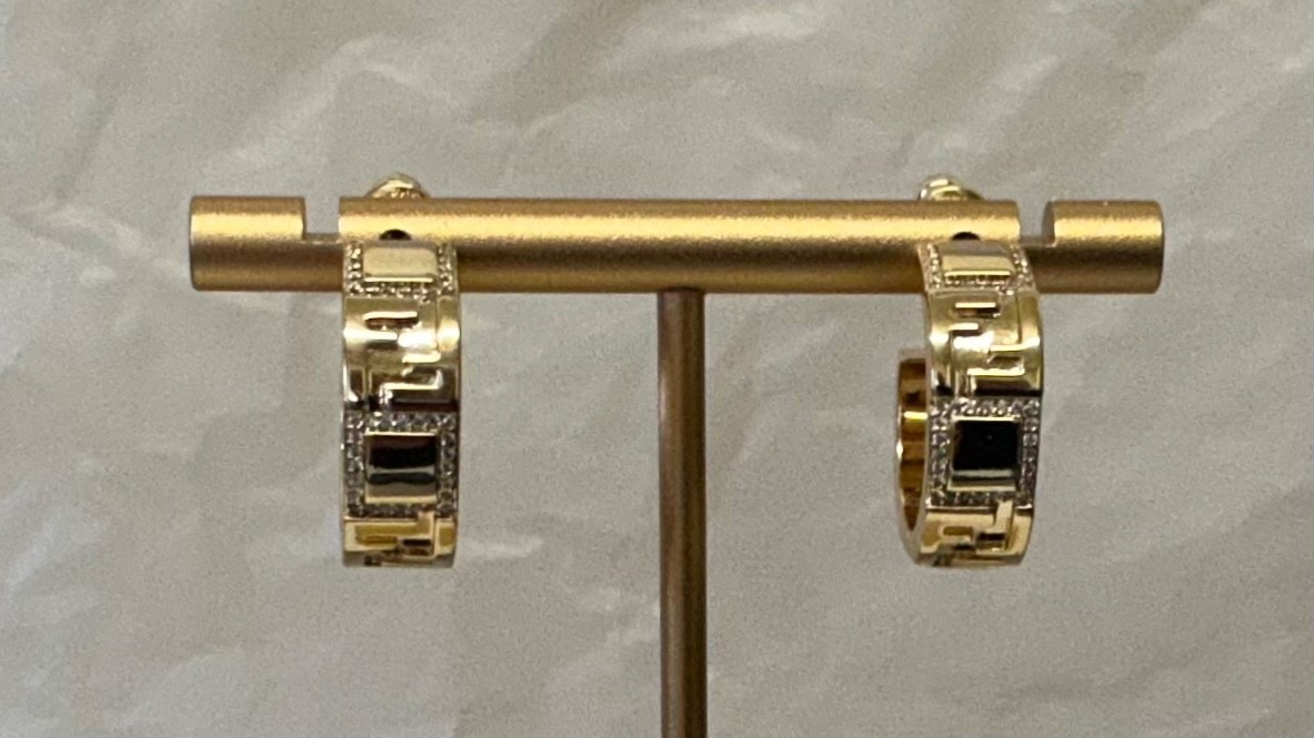 Fendi Gold Tone Crystal Hoop Earrings # 544