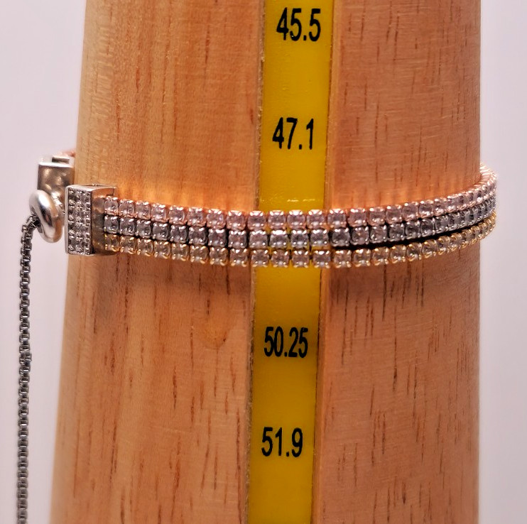 Tri-Tone 925 Sterling Silver CZ Tennis Bolo Bracelet Adjustable 8.71g 5.26mm