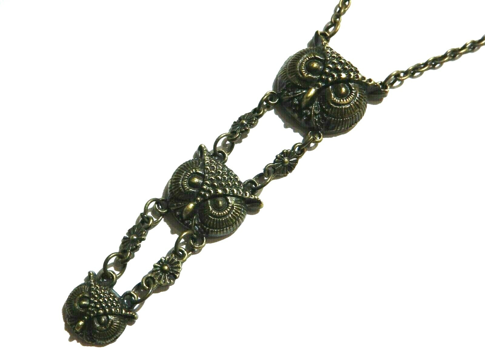 ART NOUVEAU BRONZE OWL NECKLACE retro inspired deco 1920’s flapper chain bird C1