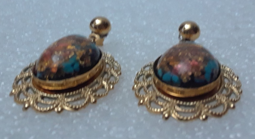 Gold Tone Drop Pierced Earrings Multicolor Faceted Stone