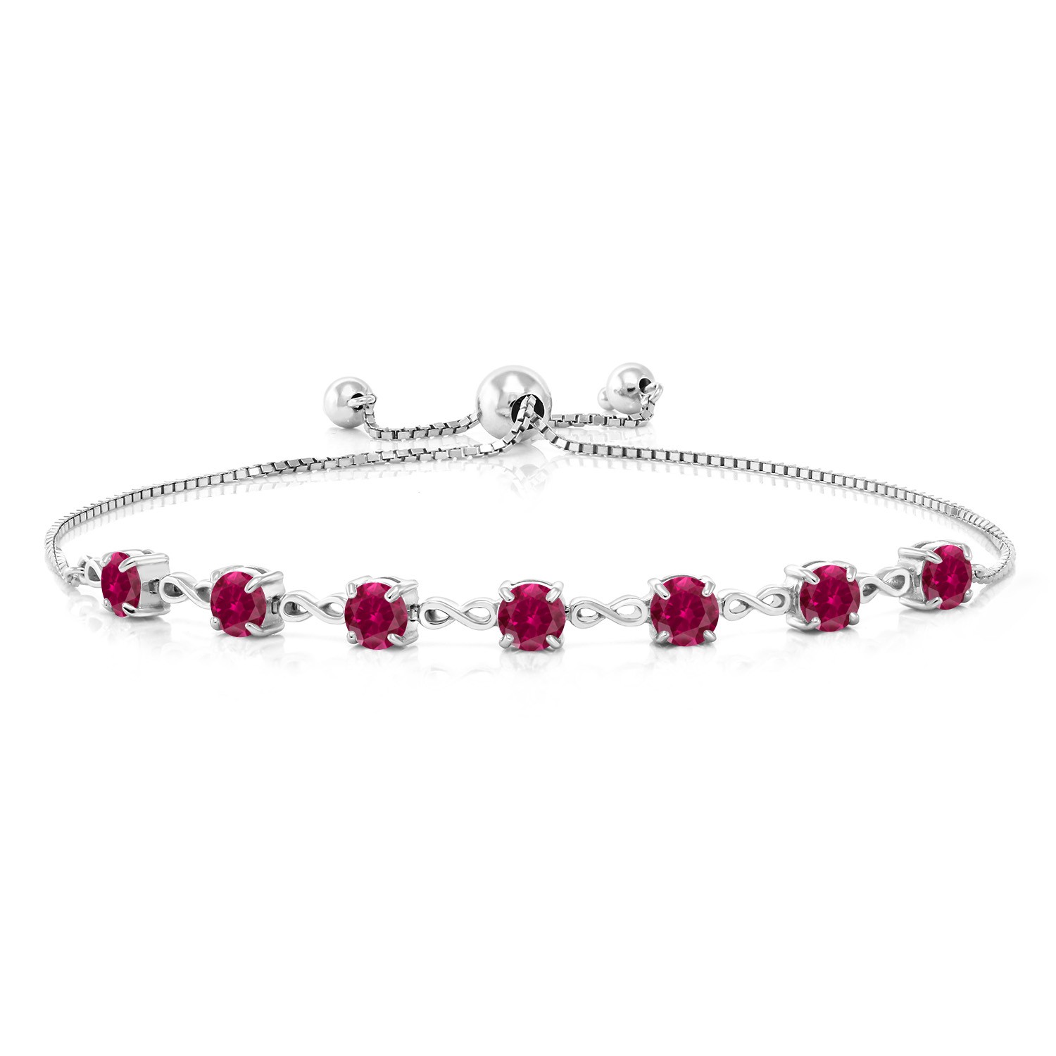 925 Sterling Silver Created Ruby Infinity Tennis Bracelet For Women (2.80 Cttw,