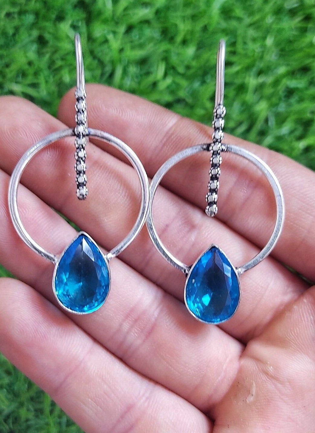 Swiss Blue Topaz Earring 925 Sterling Silver Earring Gemsttone Earring For Her