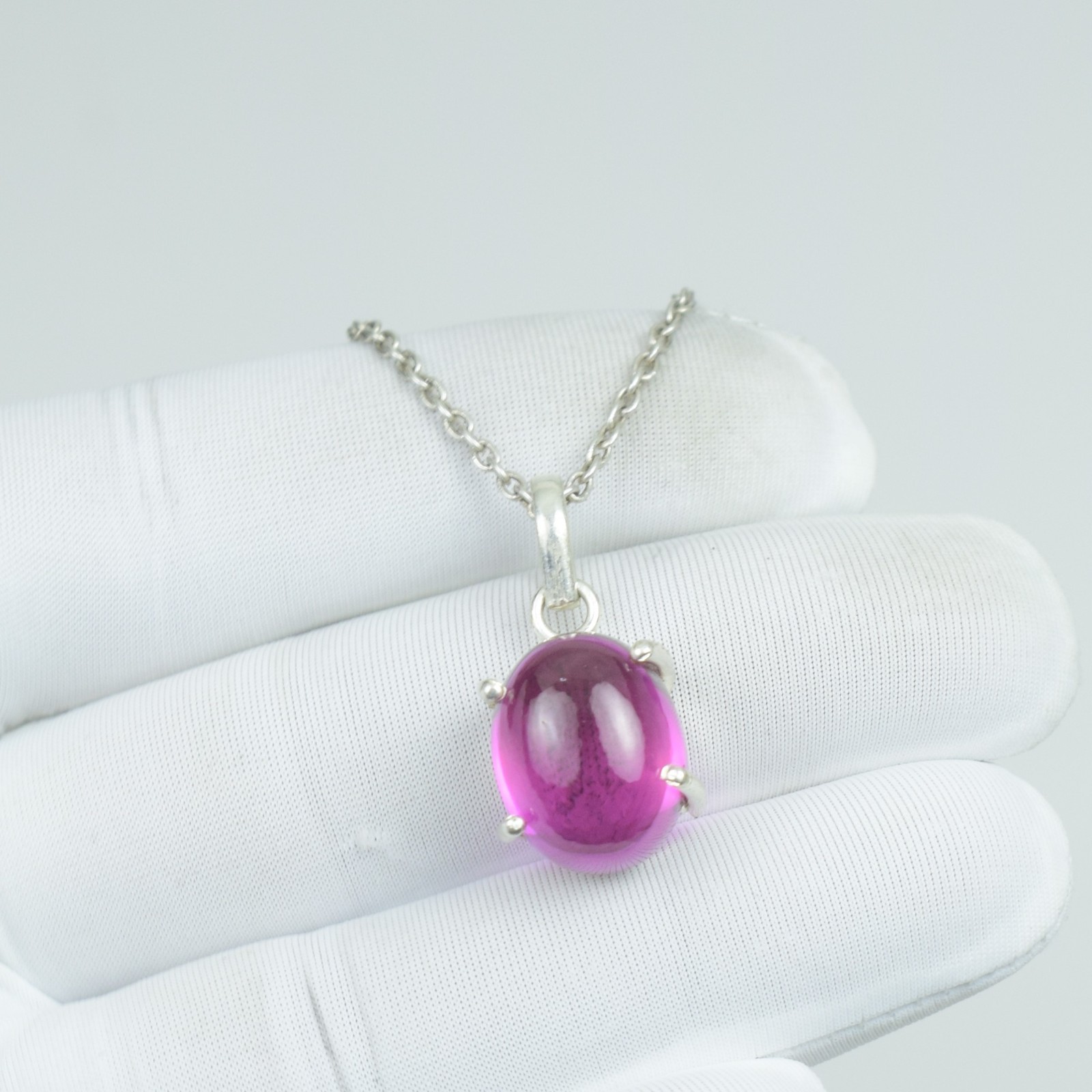 Pink Sapphire Oval Cabochon Pendant, September Birthstone Gift Jewelry Necklace,