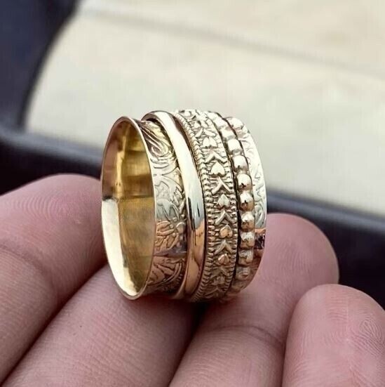 Solid Brass Ring Handmade Jewelry Pure Brass Mediation Women Ring All Size SR610