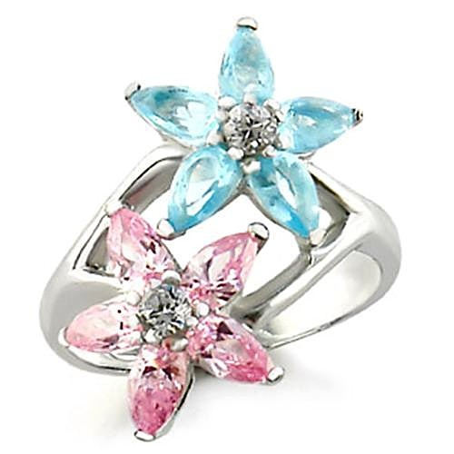 Women’s Flower Ring, Multicolor CZ, Sterling Silver, cz ring