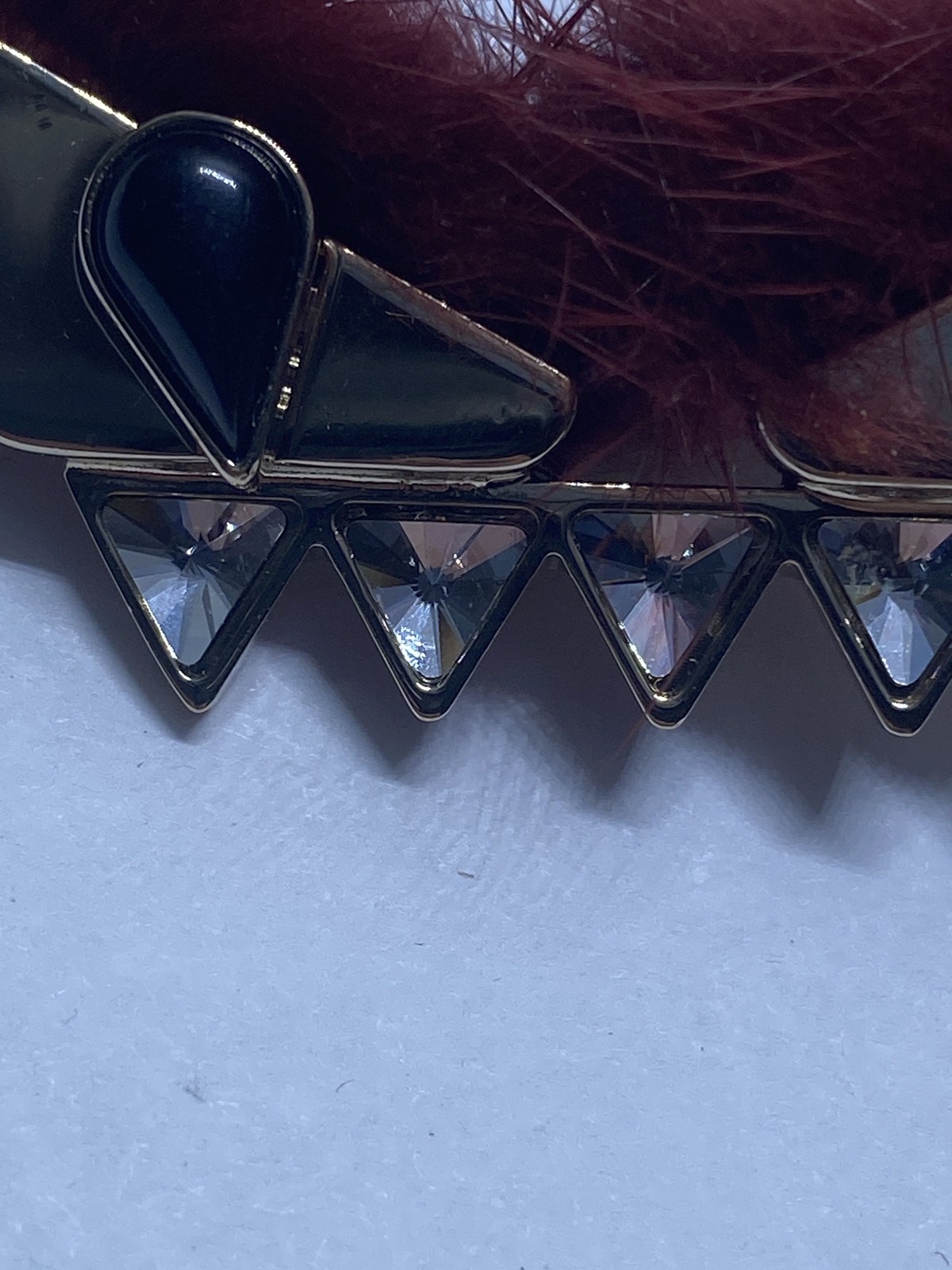 Fendi Bag Bugs Monster Brooch Stick Pin Burgundy Fur Crystal Gold Tone COA