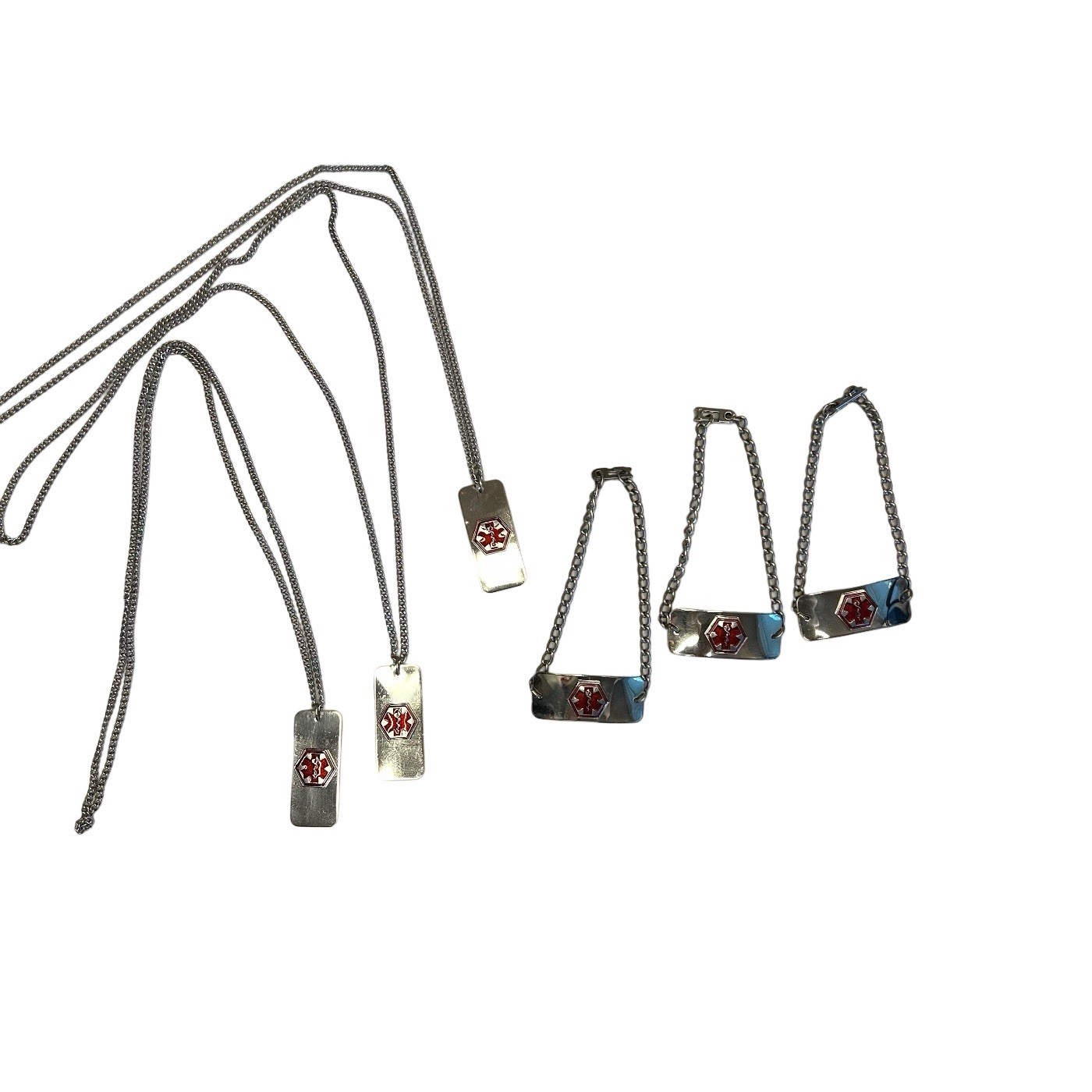 Stainless Steel Medical Alert Necklace & Bracelet Lot Of 6 For Engraving Info