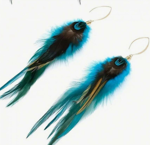 Natural Feather Earrings Bohemian Boho Native Style Blue Brown Southwestern NEW