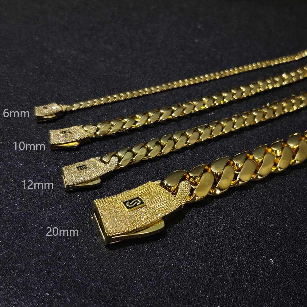 6/8/10/12/15/20mm Cuban Chain Necklace Hip Hop 14k Gold Plating Bracelet Jewelry