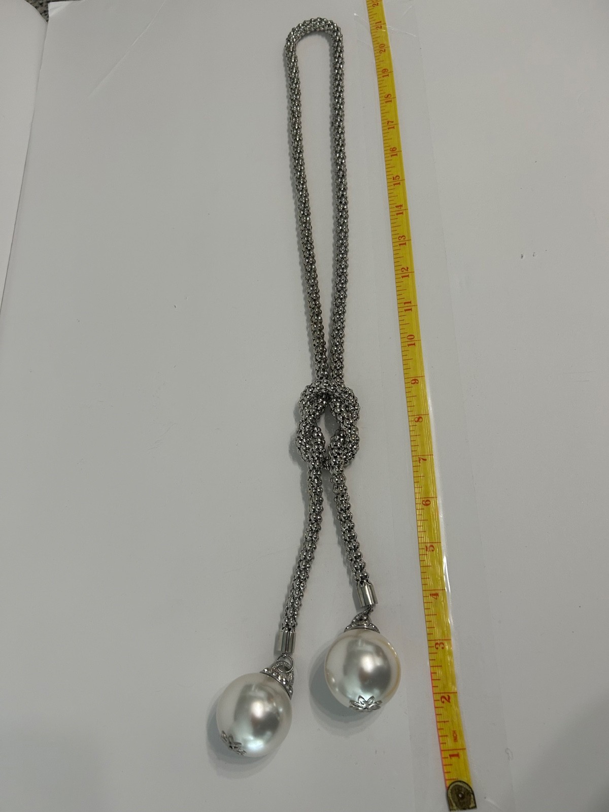Fashion Necklace, Silver Rope Knot and Pearls