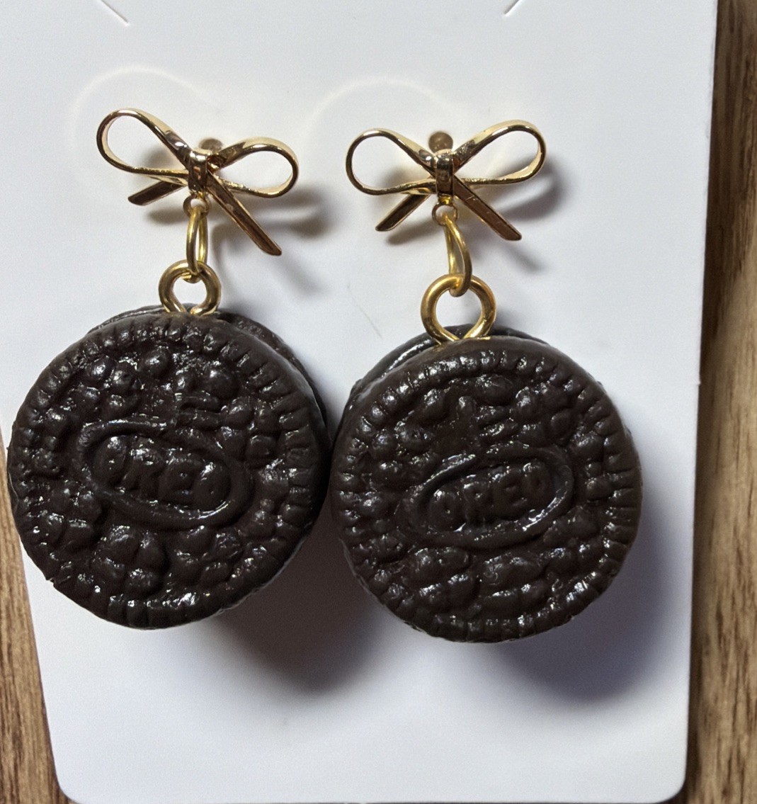 Novelty Oreo Sandwich Cookies Earrings Dangle Pendant Drop Charm Lghtwght Fun