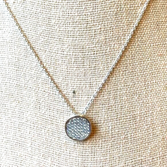 nOir Silver Necklace with Round Pavé Crystal Charm 16″ NEW with Tags SHIPS FREE
