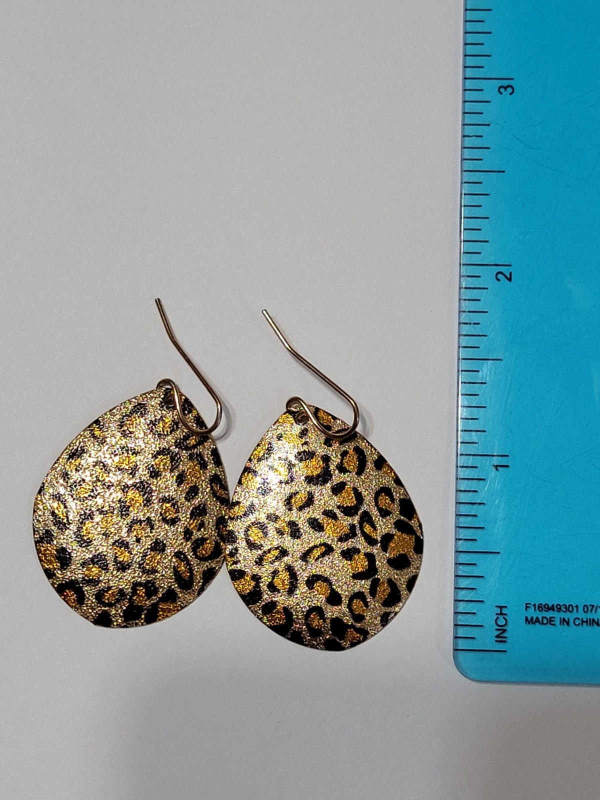 Leopard Print Goldtone Teardrop Hook Earrings Animal Fashion Costume Jewelry