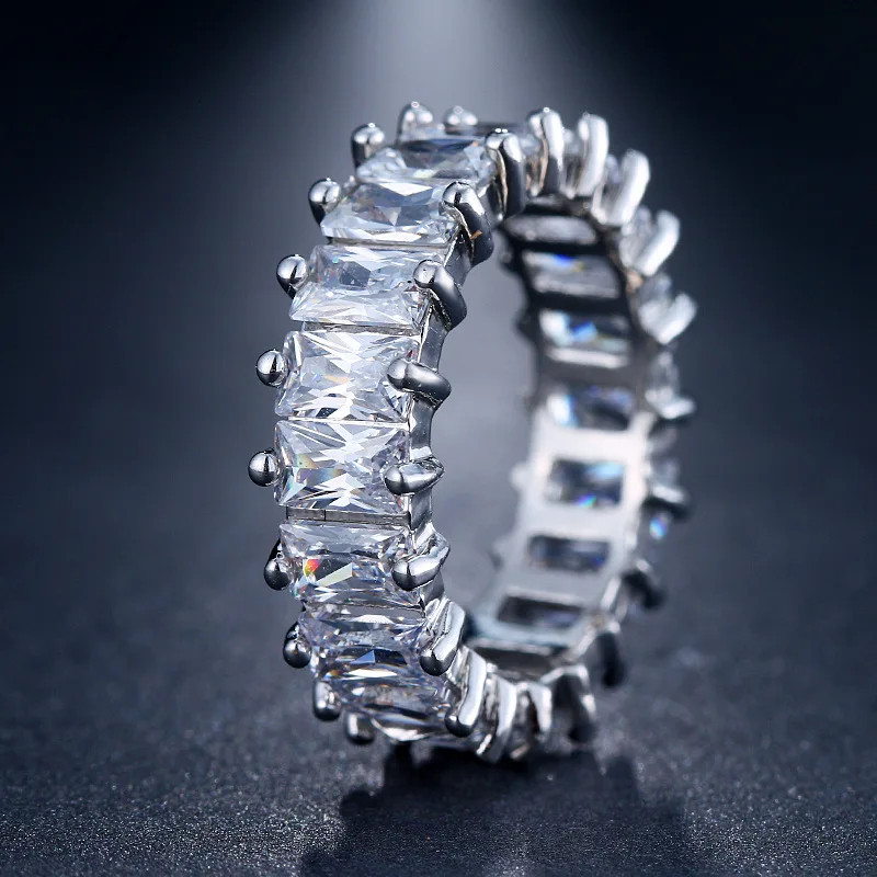 Wedding Band Ring Round Zircon Prong Setting Engagement Finger Women Jewelry