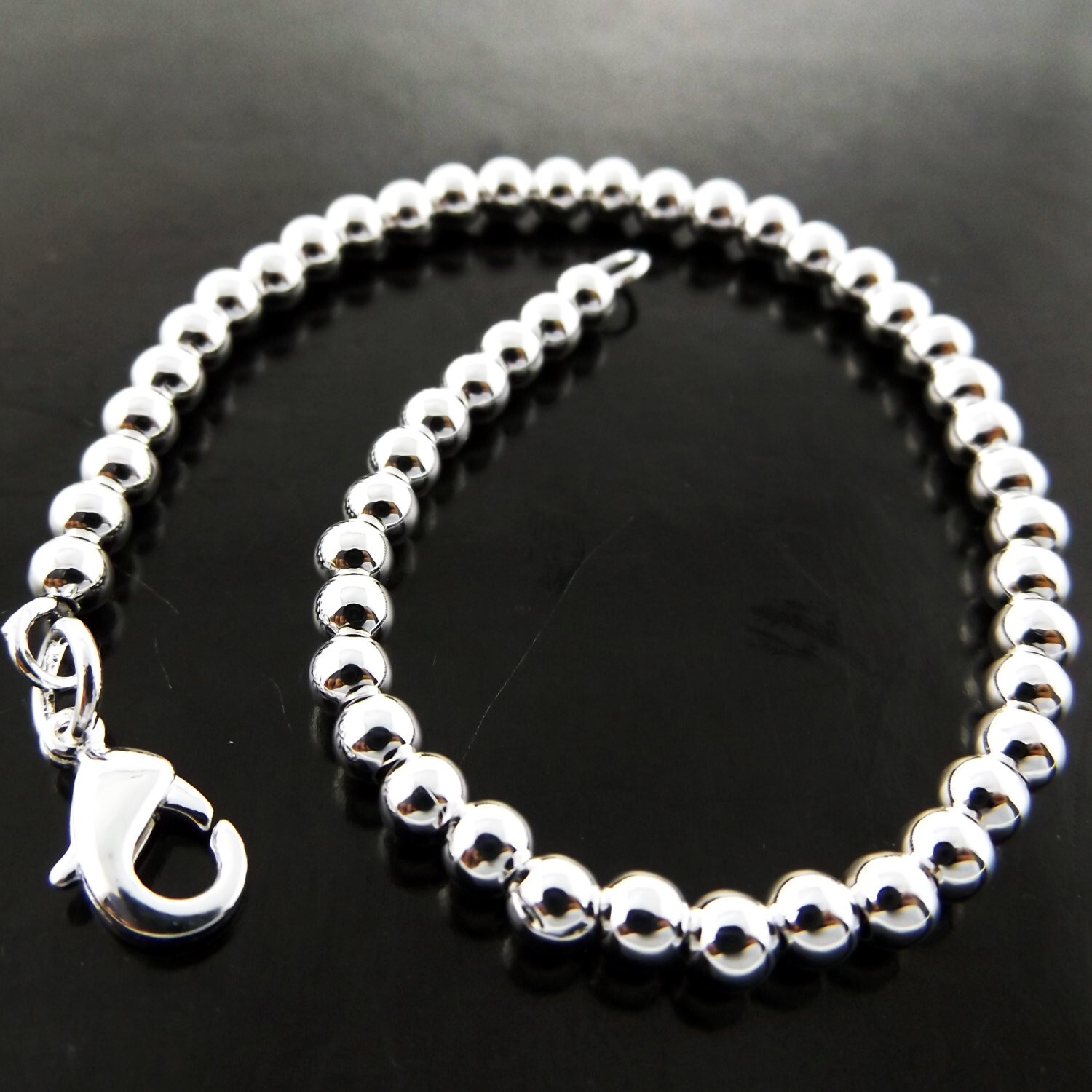 Bracelet Real 925 Sterling Silver Filled Ladies Bead Ball Bangle 20cm