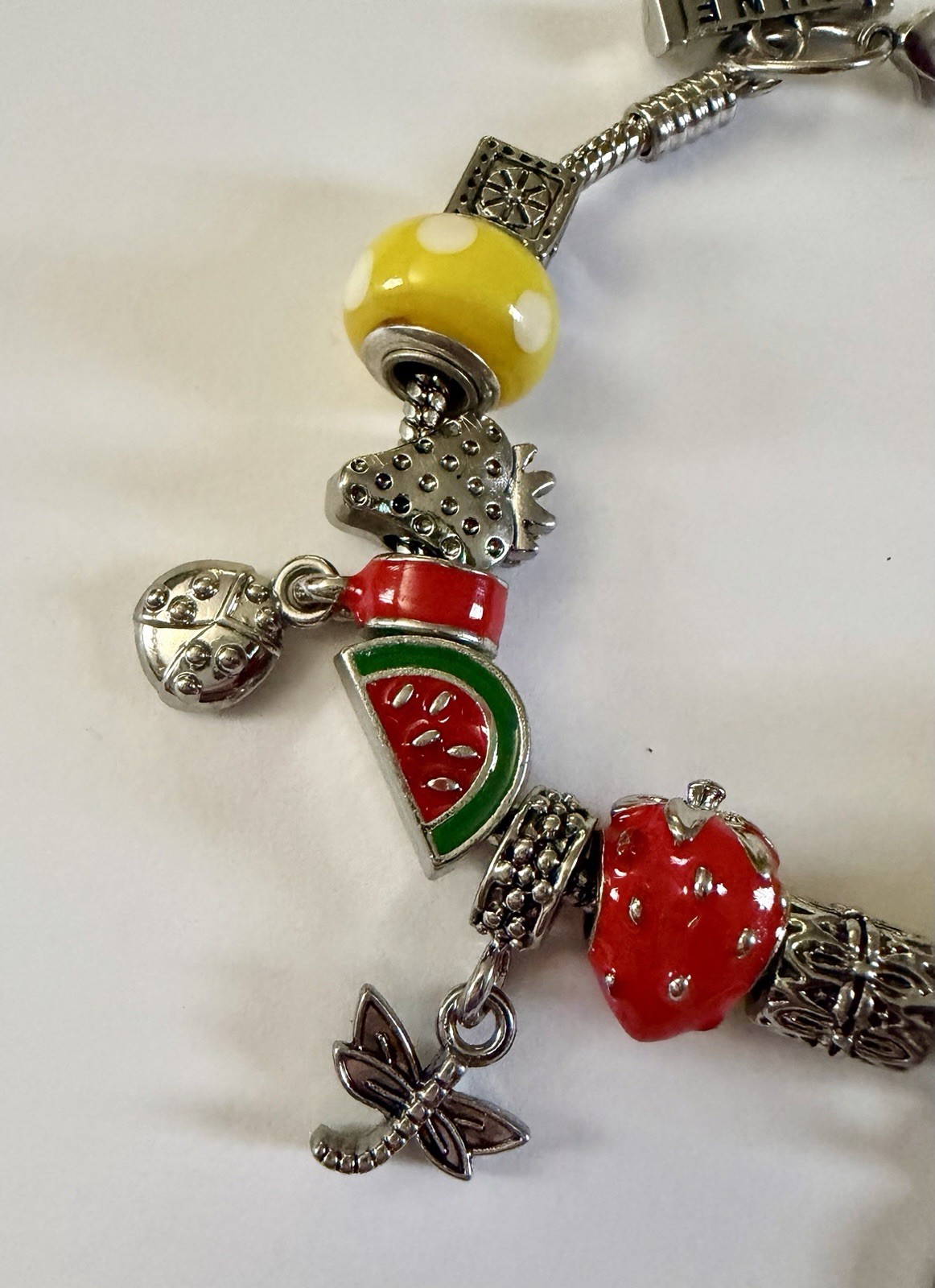 Willabee & Ward Charm Bracelet Lampwork Glass Ladybug Bee Sailboat Toggle 8”