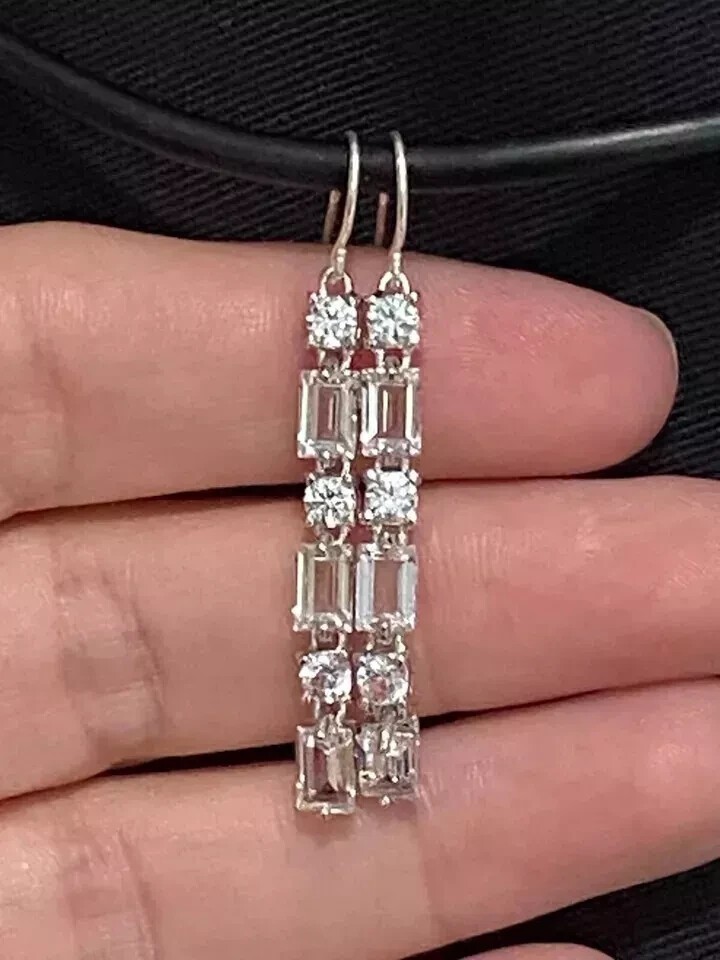 2.50Ct Emerald Cut Simulated Diamond Drop Dangle Earring 14k White Gold Plated