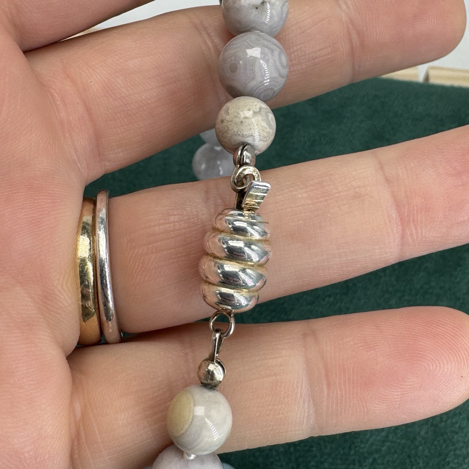 Crazy Lace Agate Chalcedony Necklace Orb Beaded Gemstone Pastel 23.5”