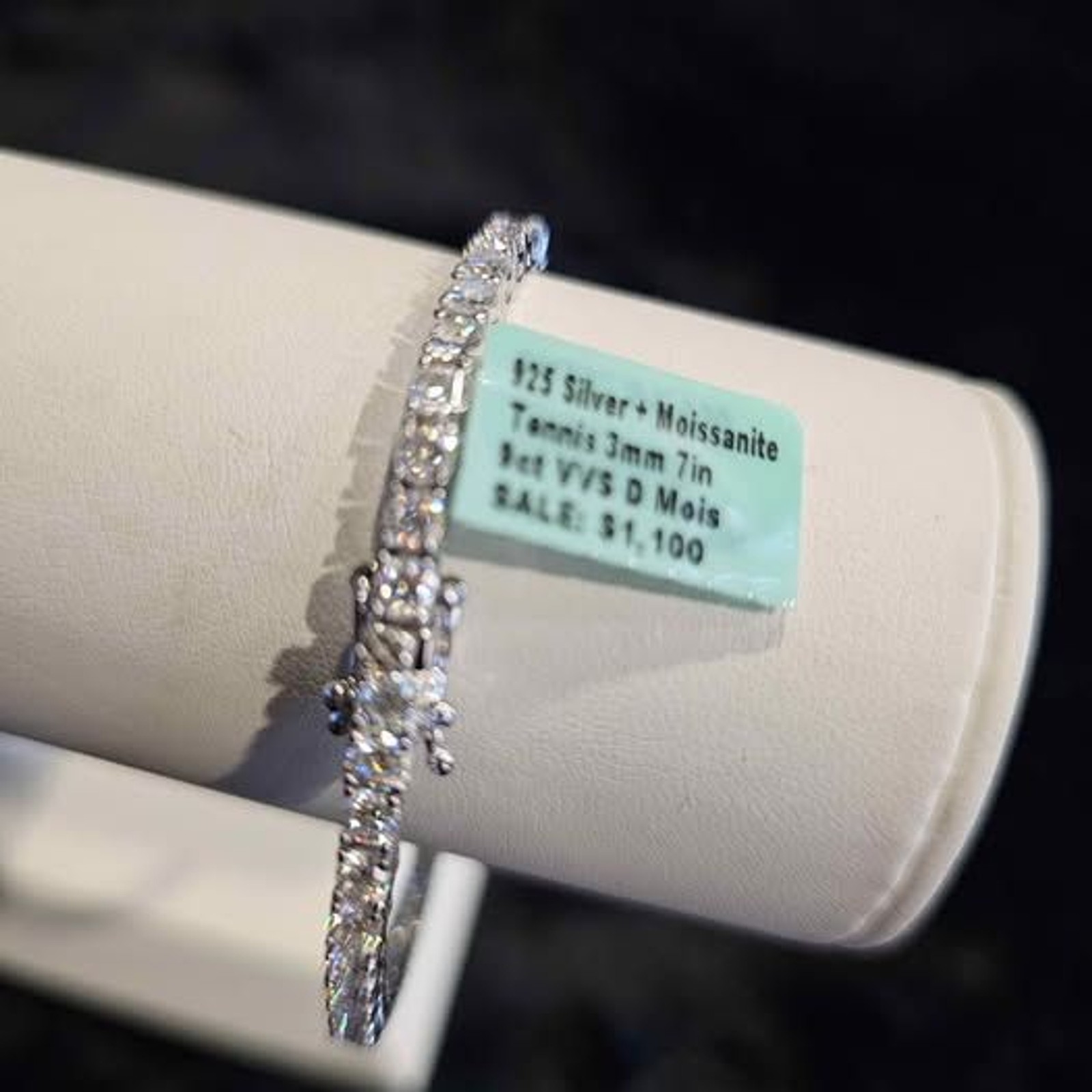 9.0CTW VVSD Moissanite 3MM 7″ Tennis Bracelet in .925 Sterling Silver