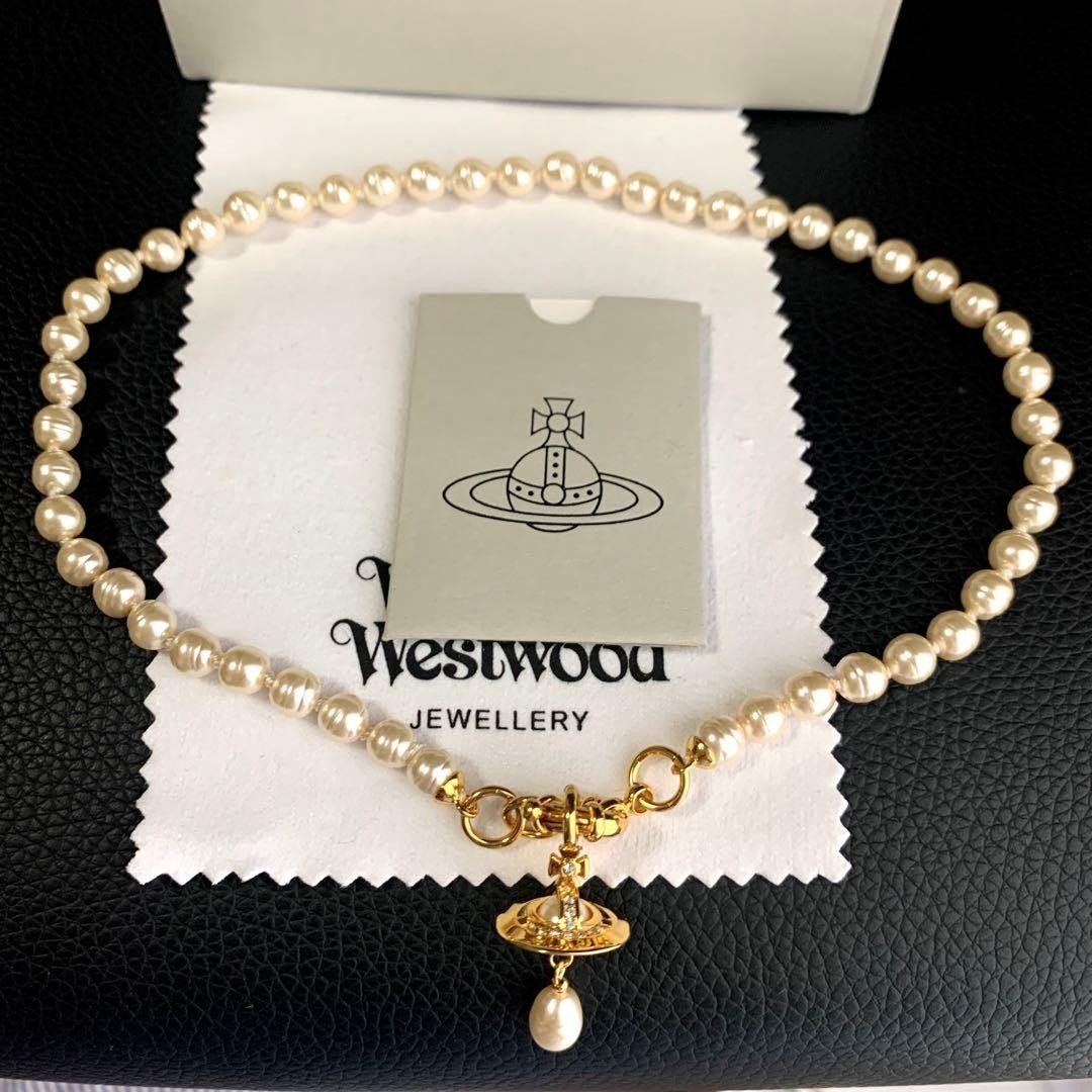 Vivienne Westwood Necklace ALEKSA Pearl Gold w/Pouch NO BOX