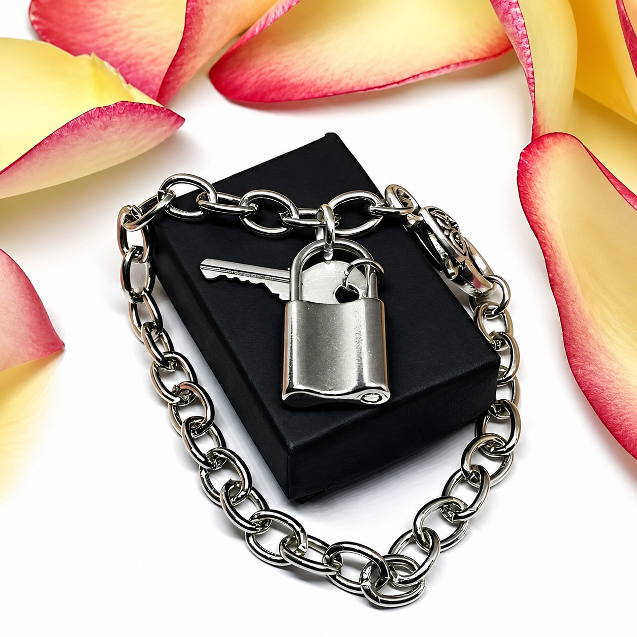 Heart Charm Bracelet Lock Key Chain Bracelet Romantic Gift 20cm Boxed