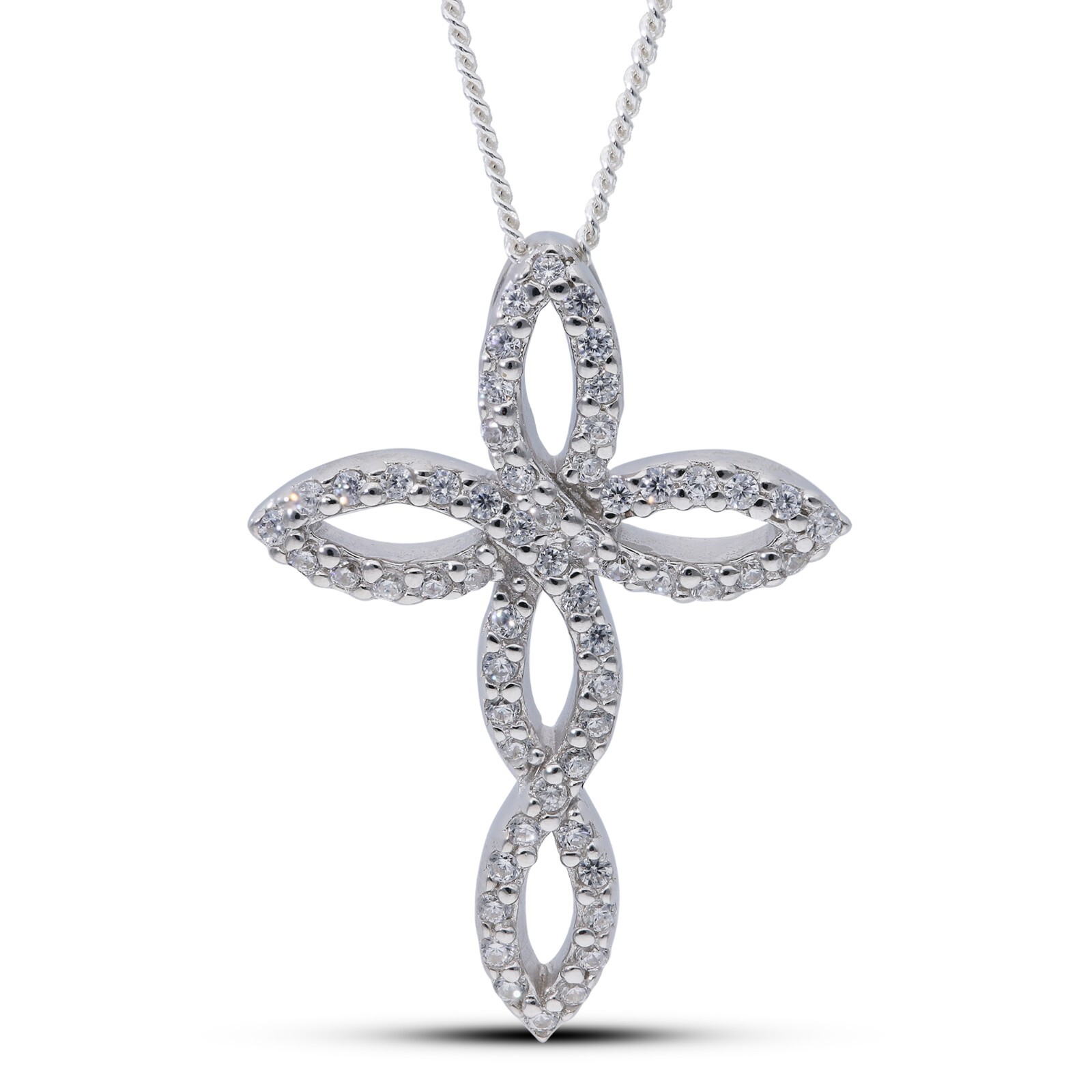 Sterling Silver Infinity Cross Pendant Necklace Women Jewelry Fashion 925 Gift