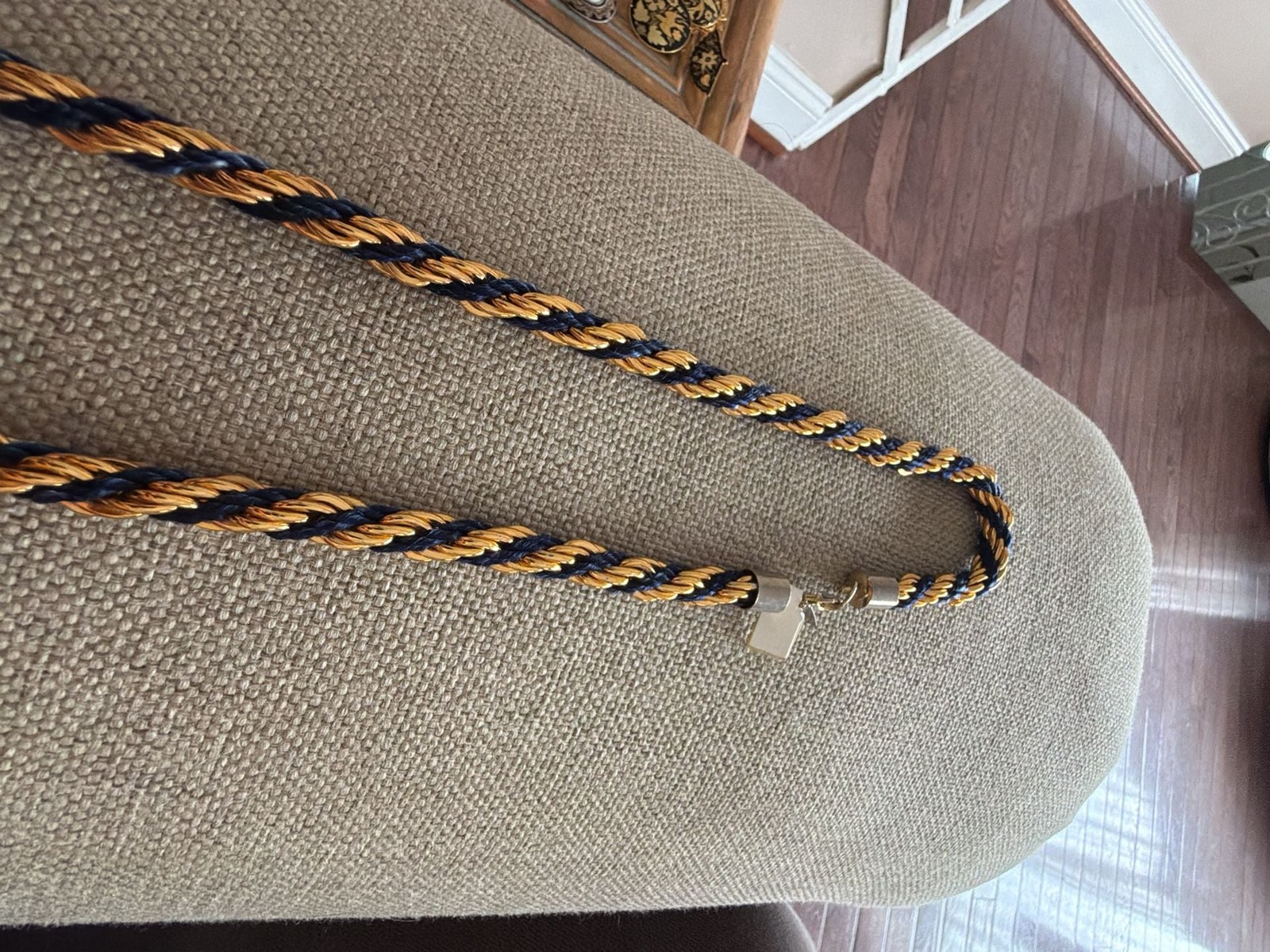 Casual Corner Two-Tone Gold and Navy Blue Twisted Rope Necklace