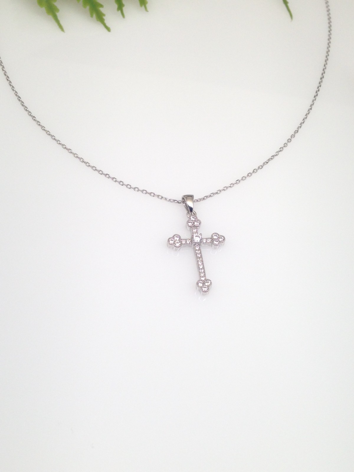 925 Sterling Silver CZ Orthodox Cross Pendant Necklace Small 21mm0.83″ 18″ Women
