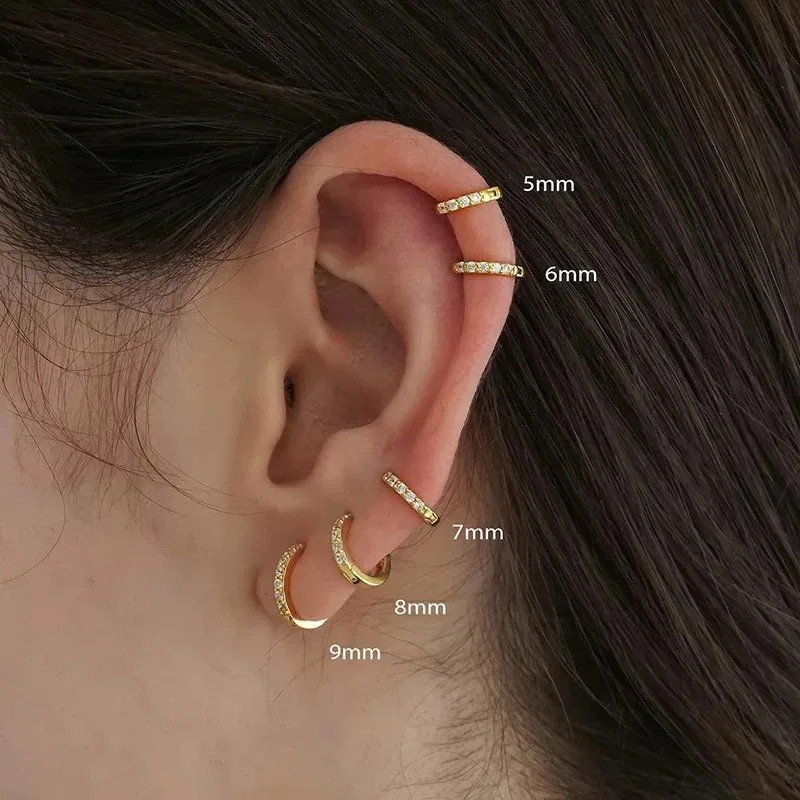 1 Pc Stainless Steel Hoop Earrings Women Round Crystal Minimal Daily Jewelry.