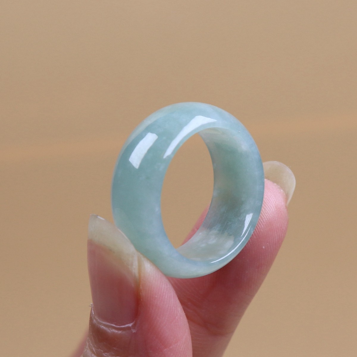 Certified Green 100% Natural A Jade jadeite 19.2 mm Ring US 9.3 # 戒指 42455a