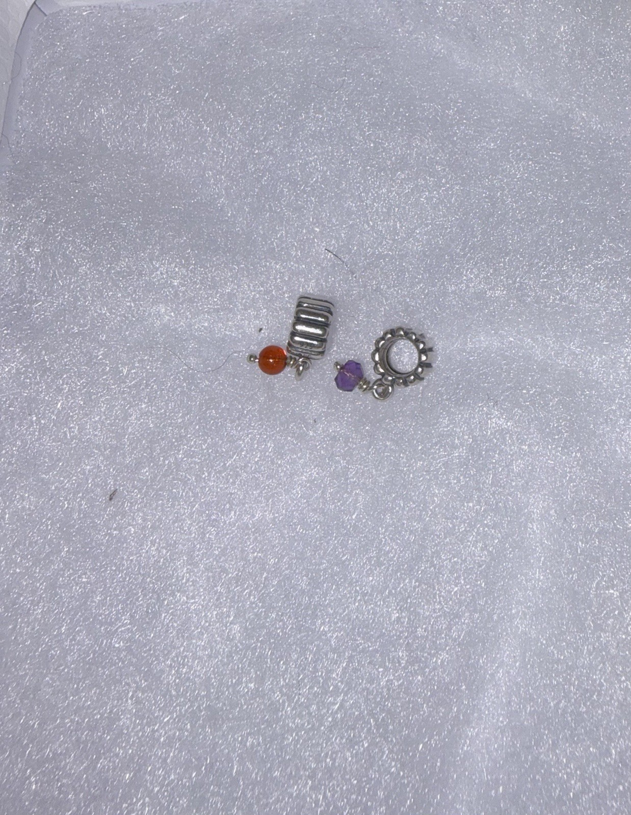 PANDORA Silver Snake Chain Charm Bracelet w/ European Charms, Crystal, Barrel