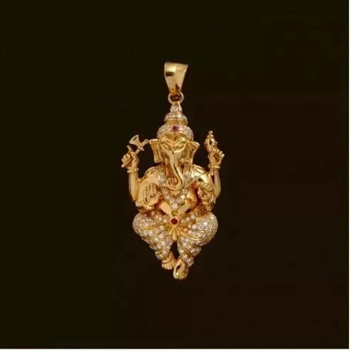 God Ganesha Pendant 2.00 Ct Round Cut Simulated Diamond 14k Yellow Gold Plated