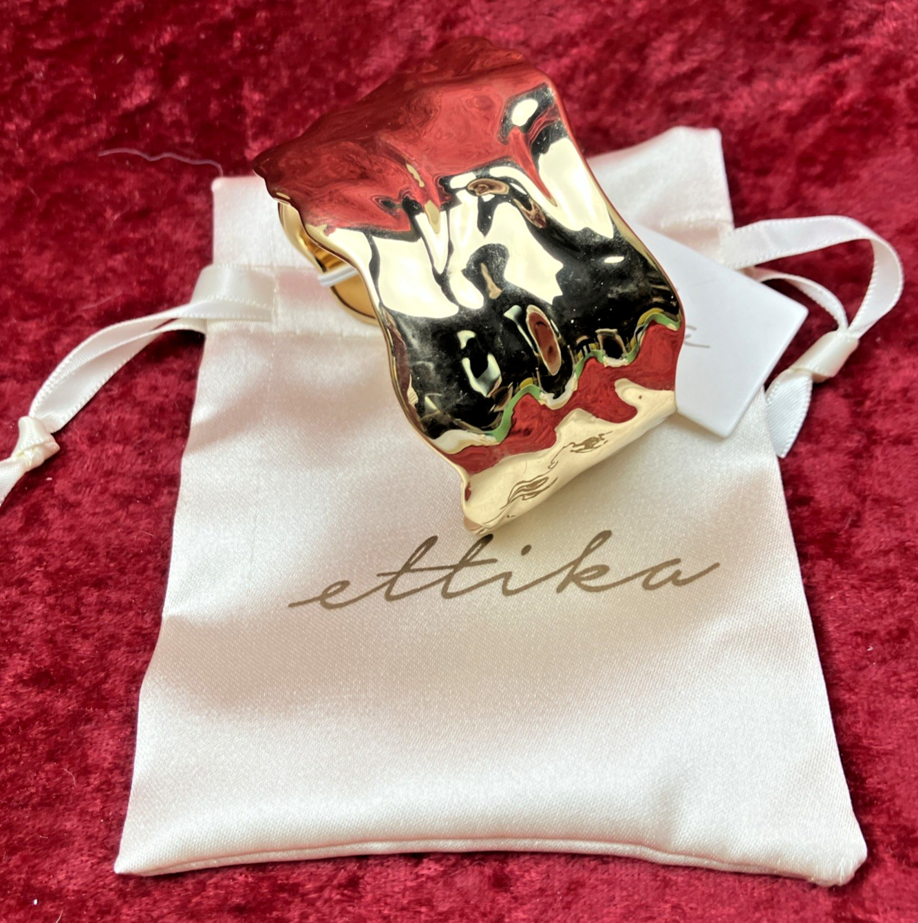 Ettika Thick Sculpted Cuff Bracelet 18kt Gold Plated RP $75 NWT