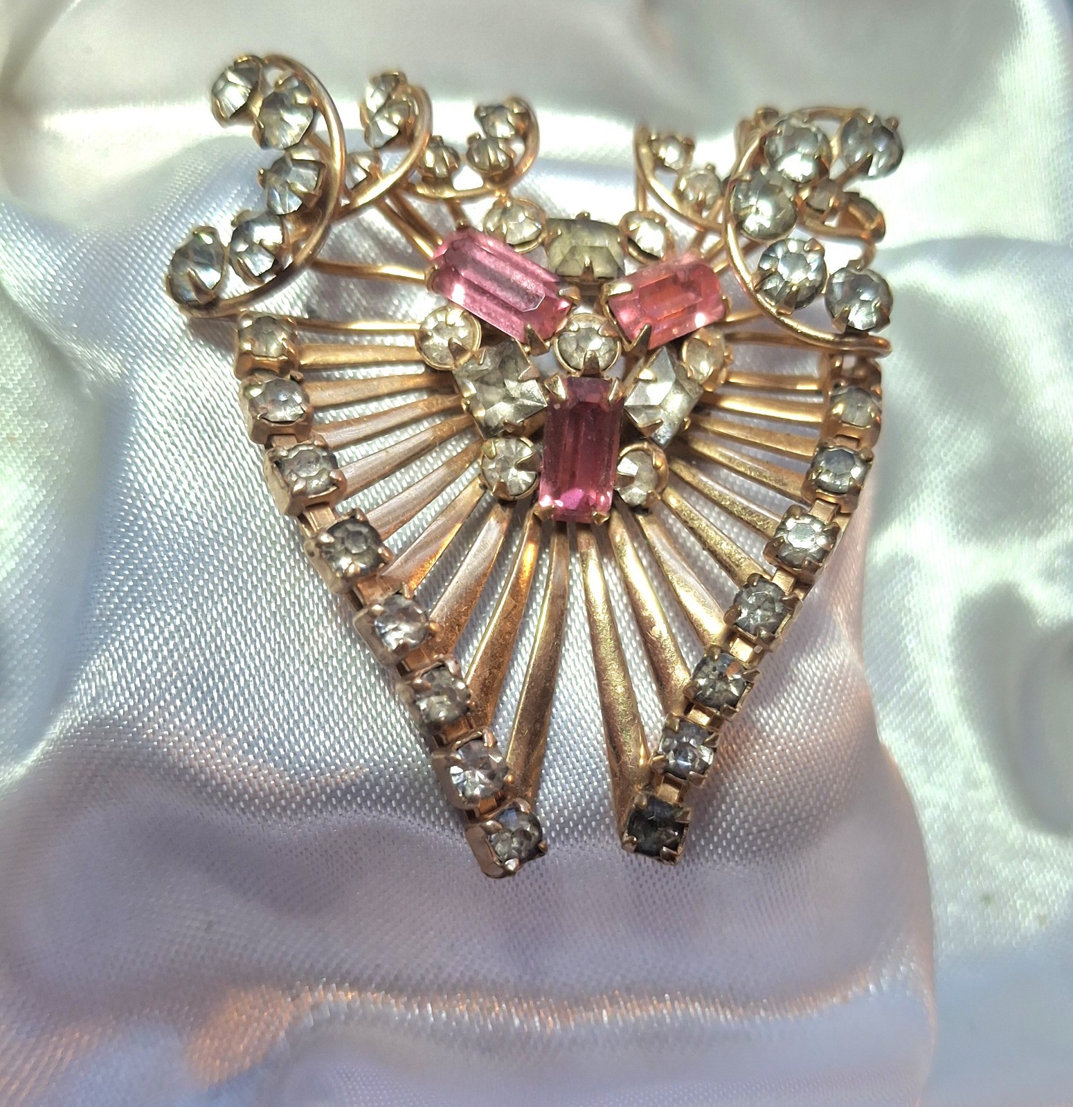 M&S Vintage Pink Heart Art Deco 12K G F 1950s Jewelry Brooch/Pendant