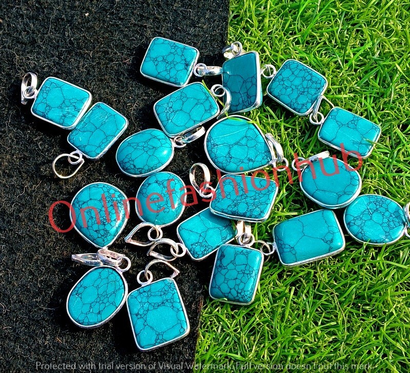 Santa Rosa Turquoise Gemstone Handmade Pendants Lot 925 Sterling Silver Plated