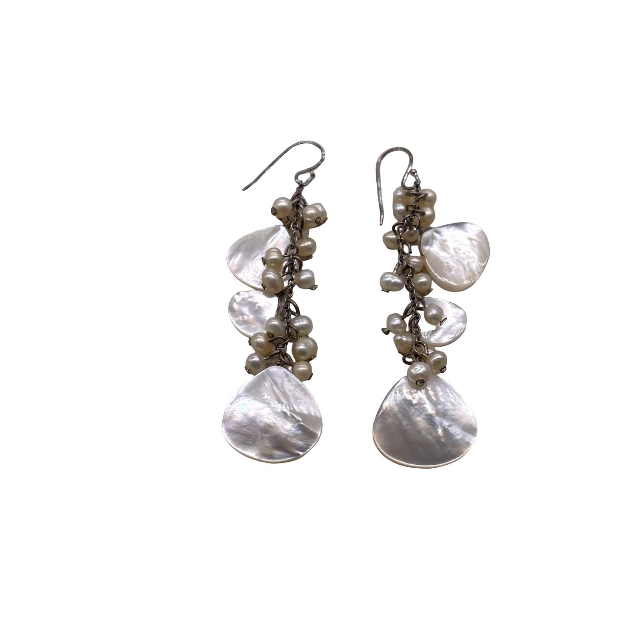 Cluster Pearl Bead Dangle Drop Earrings Shell Sea Beach Ocean Nature Boho Travel