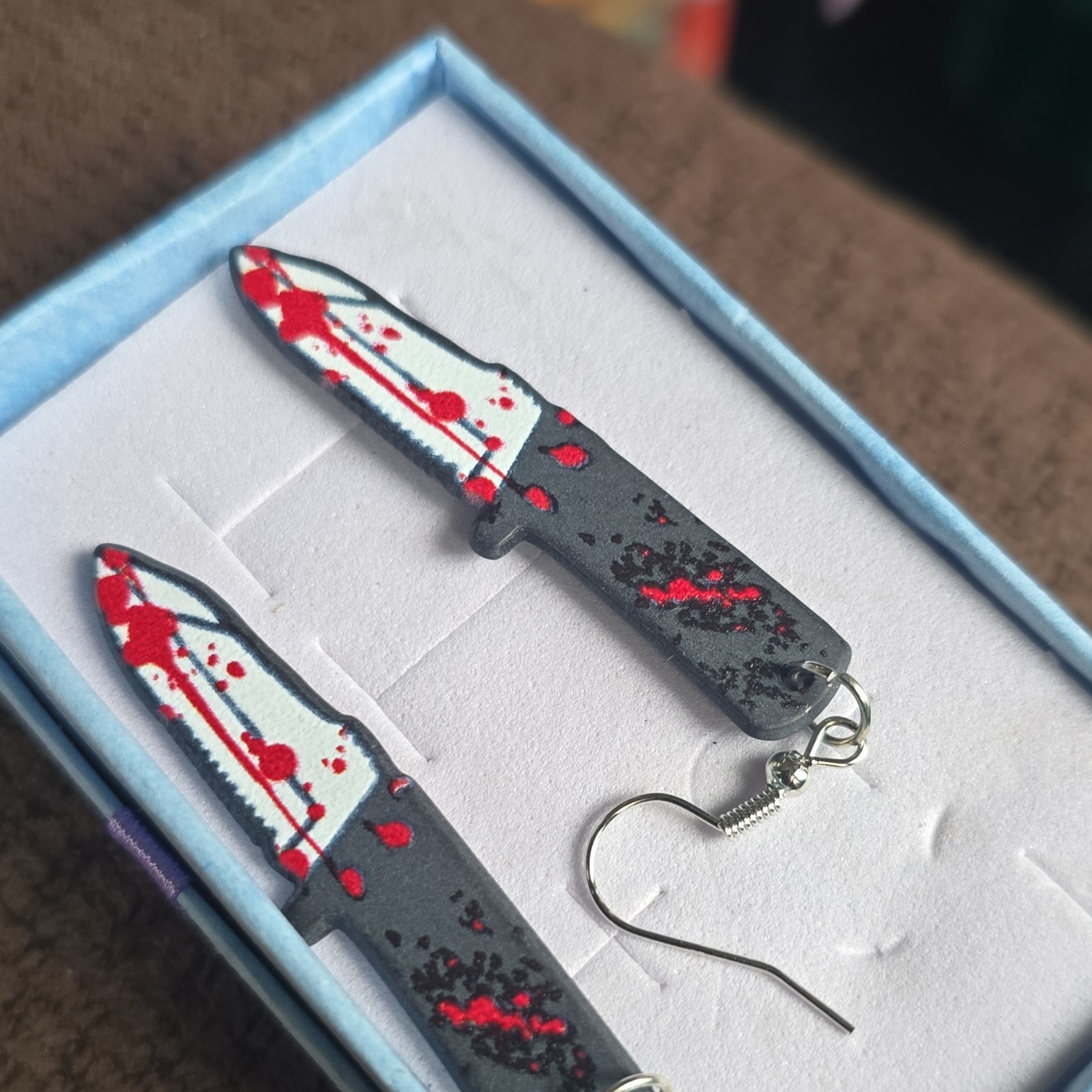 Knife Acrylic Dangle/Drop Hook Earrings Multicolor Halloween Gothic No Stone