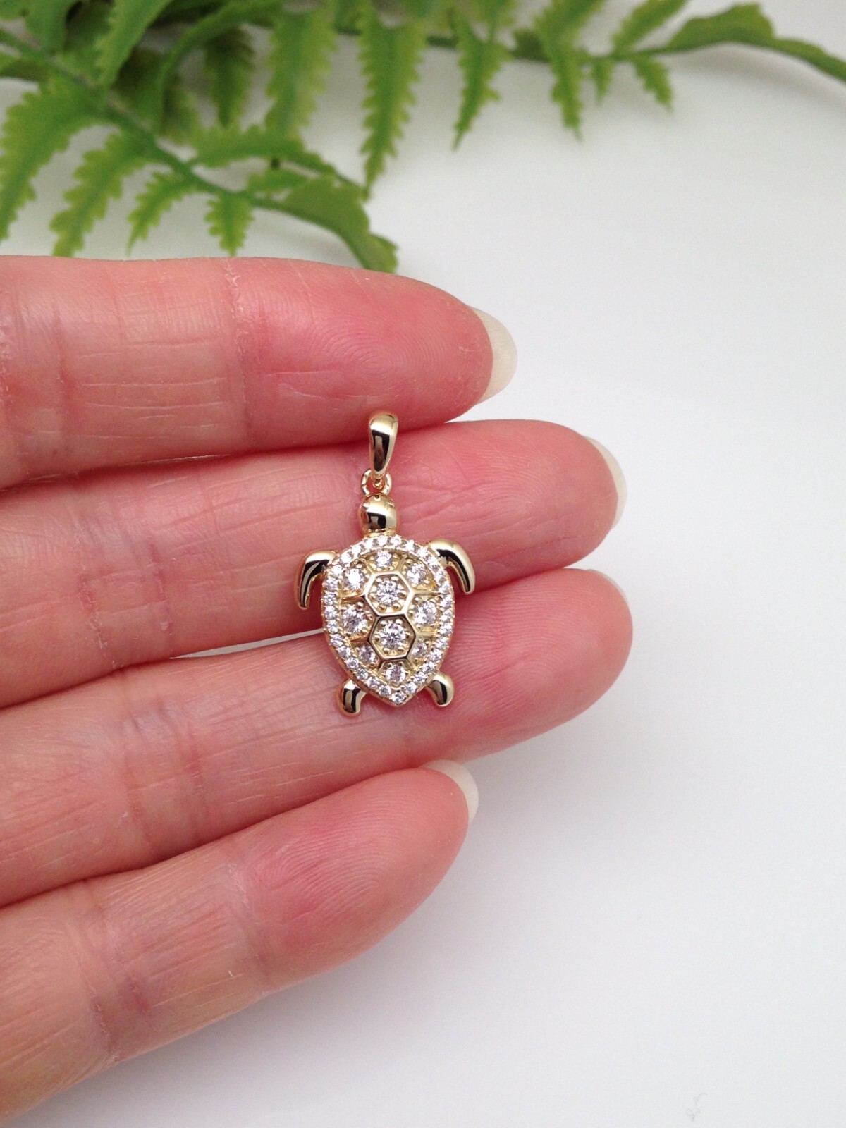 925 Sterling Silver CZ Gold Sea Turtle Pendant Small 18mm(0.71″)/24mm(0.94″)