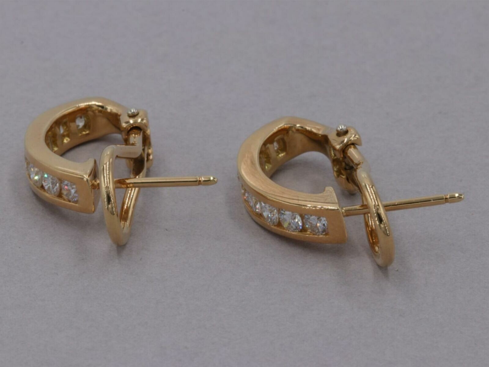 Omega Back Huggie Earrings 2Ct Round Simulated Diamond In 14K Yellow Gold Plated